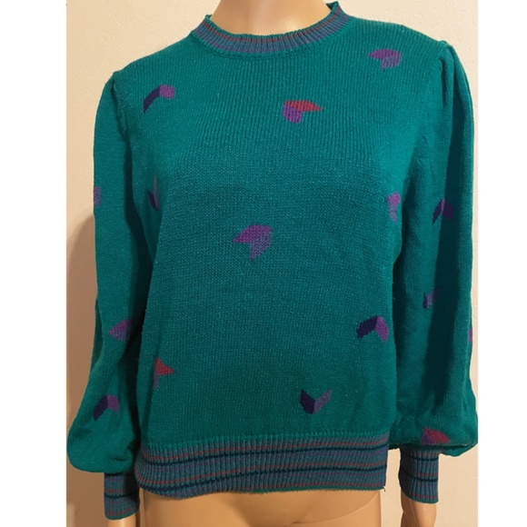 Vintage 80's Green Geometric Print Sweater SZ M - Picture 1 of 3